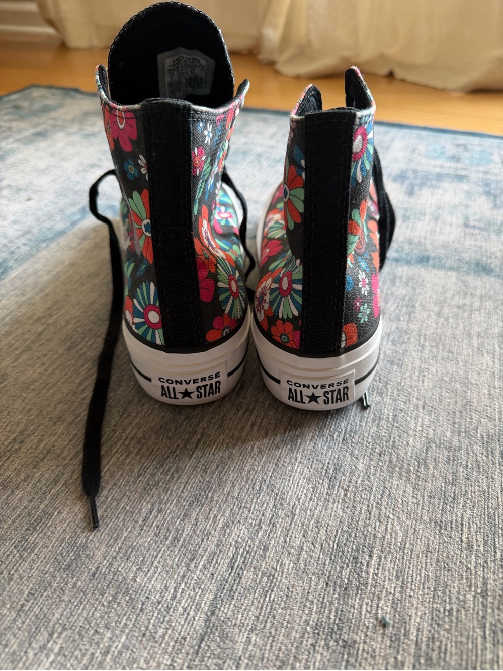 Converse Black Floral High-Top Platform Sneakers with Multicolor Flowers - Picture 4 of 6